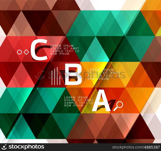 Vector infographic triangles. Vector geometric infographic triangles with option letters