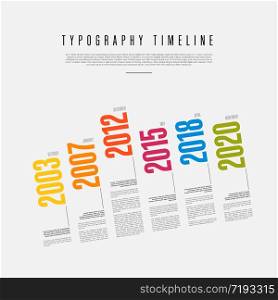 Vector Infographic typographic timeline report template with the biggest milestones years and description - light diagonal version. Vector Infographic typography timeline report template