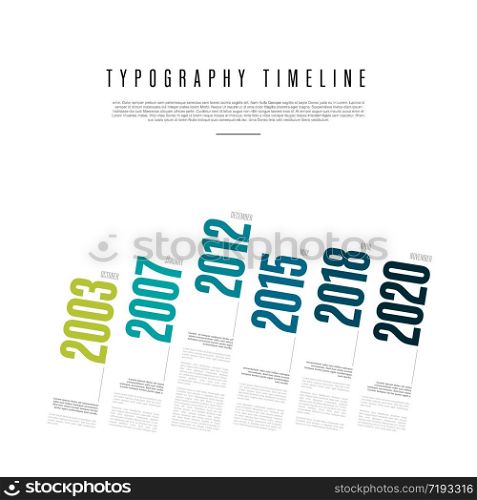 Vector Infographic typographic timeline report template with the biggest milestones years and description - light teal diagonal version