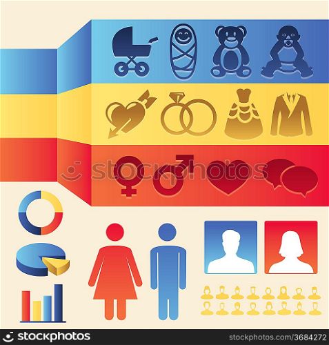 Vector infographics design elements - man and woman icons and signs - female and male population
