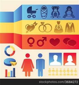 Vector infographics design elements - man and woman icons and signs - female and male population