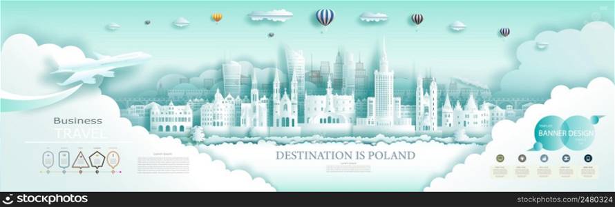 Vector Infographics Design Template Travel Poland Advertising travel Brochure Poland. Top world famous city architecture. Modern business brochure banner design for advertising with infographics.