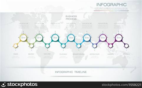 Vector infographics timeline design template with 3D paper label and graph 8 steps options. For workflow layout diagram, infograph business, infographic, flowchart, process diagram, time line, chart