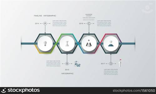 Vector infographics timeline design template with 3D paper label, integrated circles for 4 steps process. Blank space for content, business, infographic, diagram, flowchart, diagram, time line, infograph