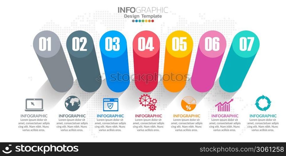 Vector infographics timeline design template with icons and text label.