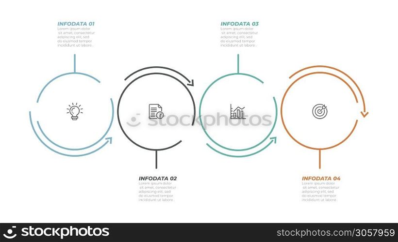 Vector Infographics.Timeline with 4 steps, circles. Vector linear infographic element.