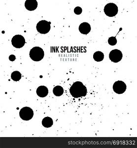vector ink paint splatter texture. vector various black monochrome ink paint splashes and splatters decorative realistic texture set isolated on white background