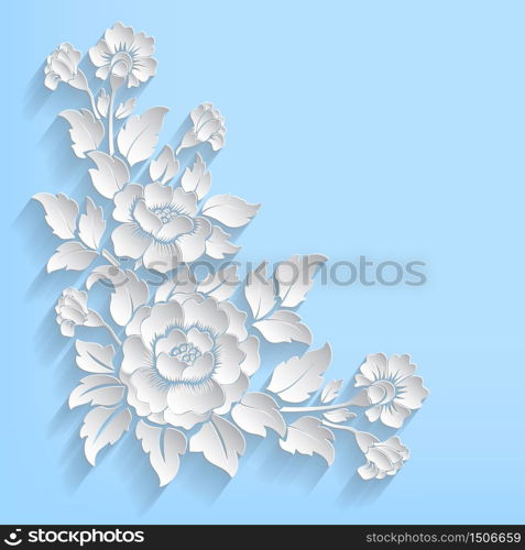 Vector invitation card with floral element. Arabesque style design. 3D elements with shadows and highlights. Paper cut.