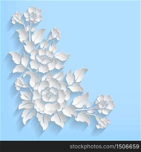 Vector invitation card with floral element. Arabesque style design. 3D elements with shadows and highlights. Paper cut.