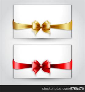 Vector Invitation card with Gold and red holiday bow. Invitation card with Gold and red holiday bow