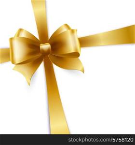 Vector Invitation card with gold holiday ribbon and bow. Invitation card with gold ribbon