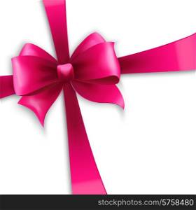 Vector Invitation card with pink holiday ribbon and bow. Invitation card with pink holiday ribbon and bow