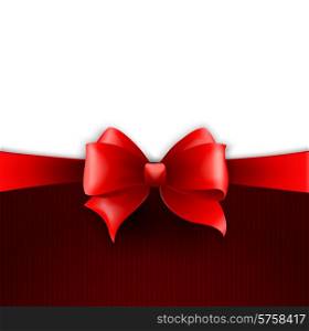 Vector Invitation card with red holiday ribbon and bow. Invitation card with red holiday ribbon and bow