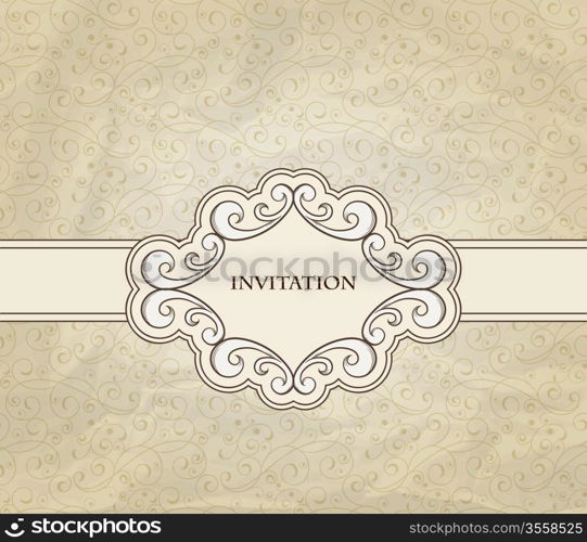 vector invitation on floral frame and seamless floral pattern crumpled paper texture, fully editable eps 10 file with clipping masks and seamless pattern in swatch menu