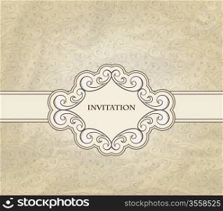 vector invitation on floral frame and seamless floral pattern crumpled paper texture, fully editable eps 10 file with clipping masks and seamless pattern in swatch menu