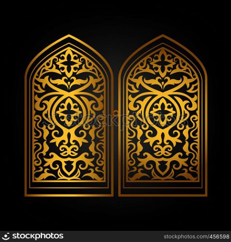 Vector islamic window or arabic gold window set. Vector islamic window
