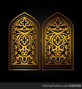 Vector islamic window or arabic gold window set. Vector islamic window