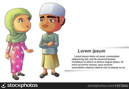 Vector isolated 2 Muslim cartoon characters.
