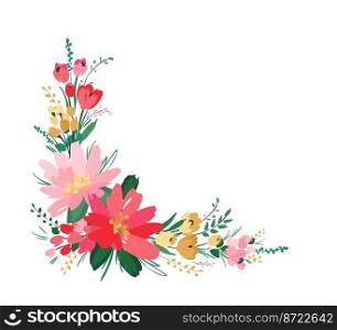 Vector isolated floral design with cute flowers. Template for card, poster, flyer, t-shirt, home decor and other use.. Vector isolated floral design with cute flowers. Template for card, poster, flyer, t-shirt, home decor and other