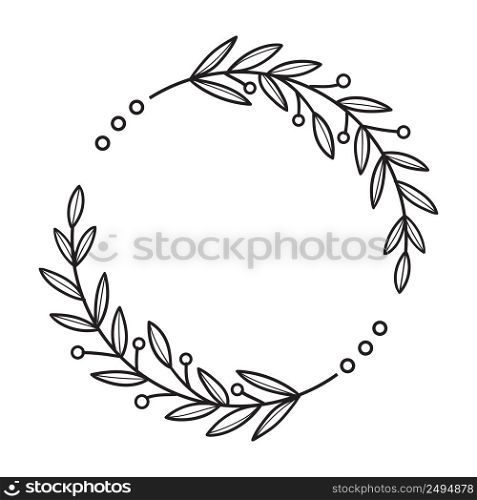 Vector isolated floral frame line art illustration, Flourish circle frame. Flower corner wreath for wedding card.