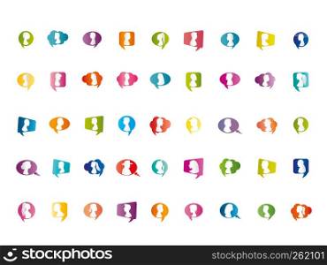 Vector isolated Icon set colorful speech bubble people talking. Crowd cloud. Communicate social network