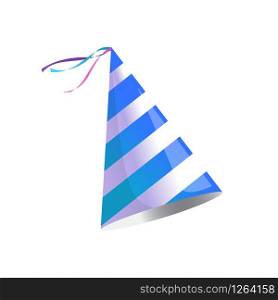 Vector isolated illustration. Holiday icon. Isometric 3d illustration. Birthday party hat with stripes. . Birthday party hat with stripes. Vector isolated illustration. Holiday icon. Isometric 3d illustration