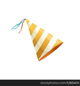 Vector isolated illustration. Holiday icon. Isometric 3d illustration. Birthday party hat with stripes. . Birthday party hat with stripes. Vector isolated illustration. Holiday icon. Isometric 3d illustration