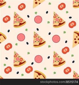 Vector isolated image for use in clipart or website design. Pizza pattern with mushrooms and tomatoes on a light background