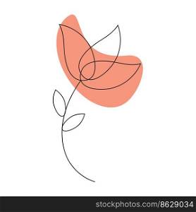 Vector isolated image for use in clothing design or notebook print. A flower in the style of line art with a red spot