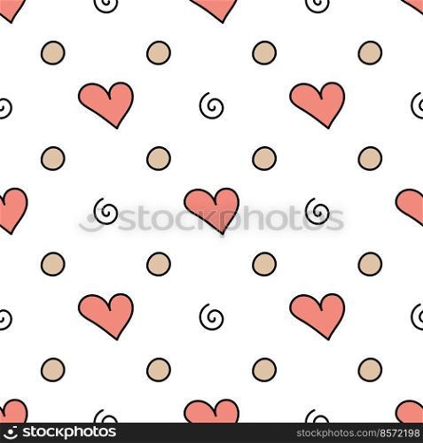 Vector isolated image for use in textile or packaging design. Doodle-style heart pattern on white background