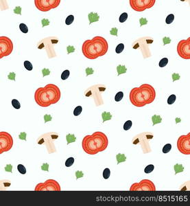 Vector isolated image for use in web design. Mushroom and tomato pattern for menu design