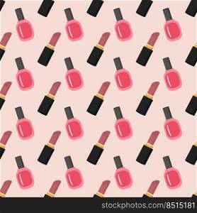 Vector isolated image for use in website design. A pattern of lipstick and nail polish on a light background