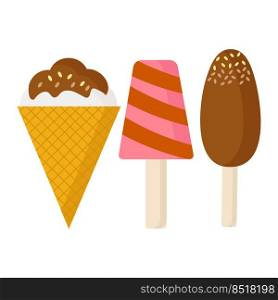 Vector isolated image for web design. A set of ice cream cones and two popsicles for cafe design
