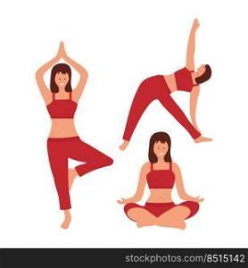 Vector isolated objects to use. in the clipart. A set of sports yoga poses girls for use in web design