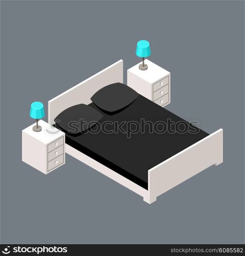 Vector isometric bedroom with a bed and bedside tables