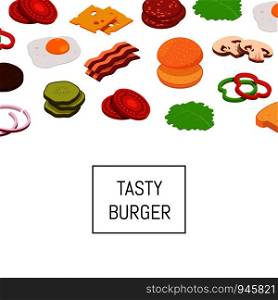 Vector isometric burger ingredients background with place for text illustration. Vector isometric burger ingredients background banner poster