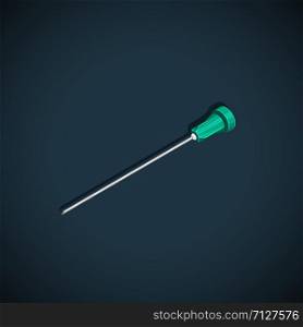 vector isometric colorful design syringe needle realistic illustration isolated dark background. isometric syringe needle illustration