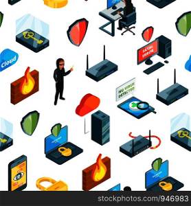 Vector isometric data and computer safety icons seamless pattern or background illustration. Vector isometric data and computer safety icons pattern or illustration