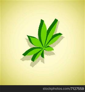 vector isometric design green color cannabis leaf marijuana design icon with shade isolated light background . cannabis marijuana isometric design illustration