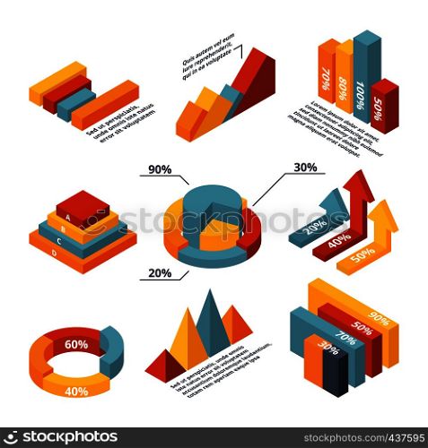 Vector isometric diagrams for business infographic. Illustration of graphic and chart info. Vector isometric diagrams for business infographic