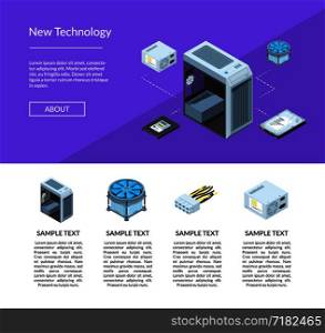 Vector isometric electronic devices website landing page banner template illustration. Vector isometric electronic devices website page template illustration