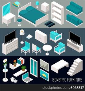 Vector isometric furniture set on the dark background