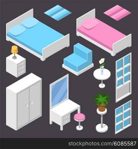 Vector isometric furniture white color on the dark background
