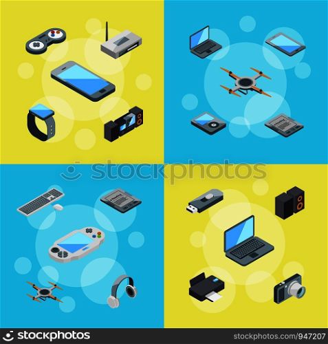 Vector isometric gadgets icons infographic collection of banner concept illustration. Vector isometric gadgets icons infographic concept illustration