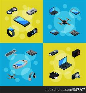 Vector isometric gadgets icons infographic collection of banner concept illustration. Vector isometric gadgets icons infographic concept illustration