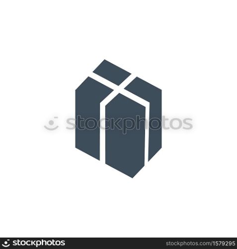 vector isometric icon of blue gift with white ribbon