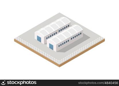 Vector isometric icon. Vector isometric icon of factory infrastructure element industrial landscape and garbage recycling plant with buildings and trees