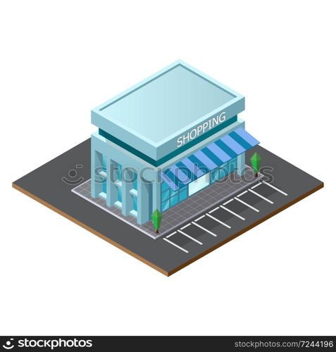 Vector isometric low poly supermarket store building. illustrator vector.