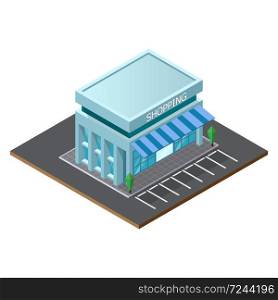 Vector isometric low poly supermarket store building. illustrator vector.
