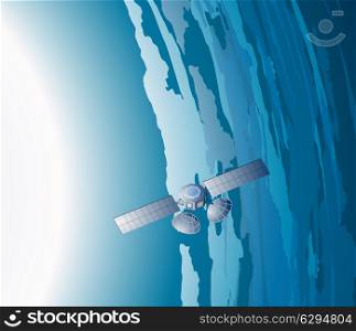 Vector isometric view of the earth and the satellite